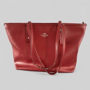 Coach Red Leather City Zip Tote Purse Shoulder Bag